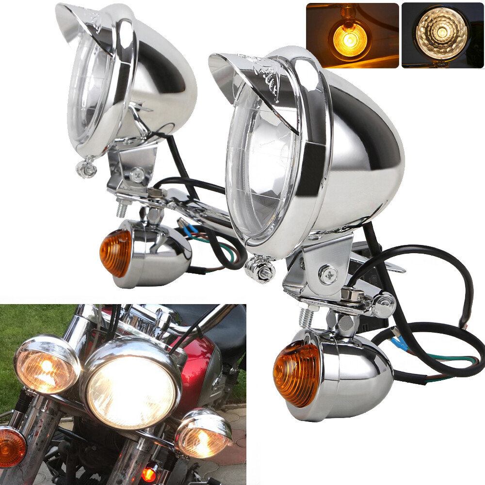 Fog Passing Turn Signal Light w/ Bar For Yamaha V-Star XVS 250 650 950 1100 1300