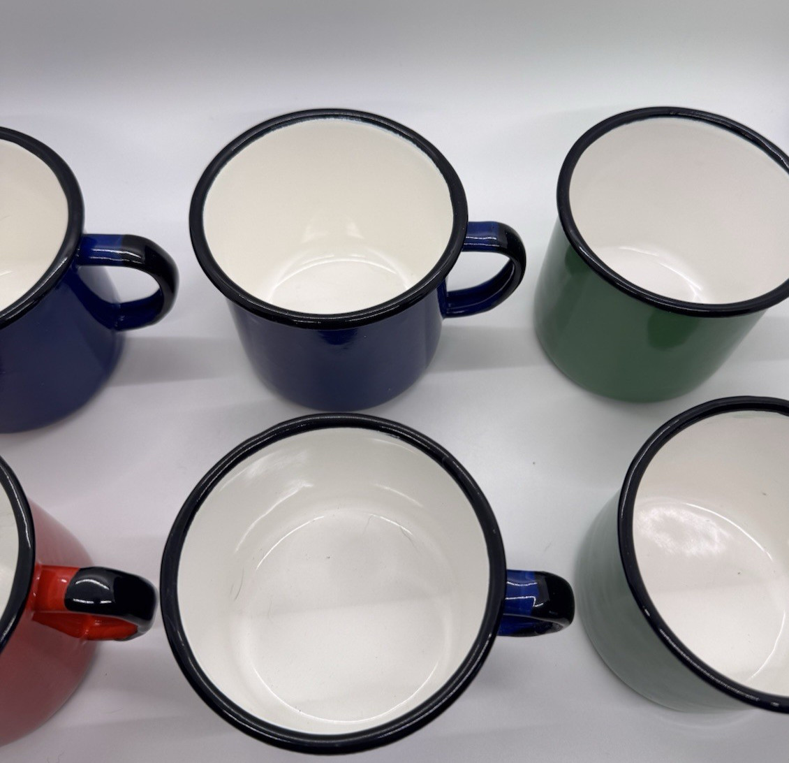 Vintage Red Blue Green Enamel Mug - Made in Poland - Size 8 - MCM