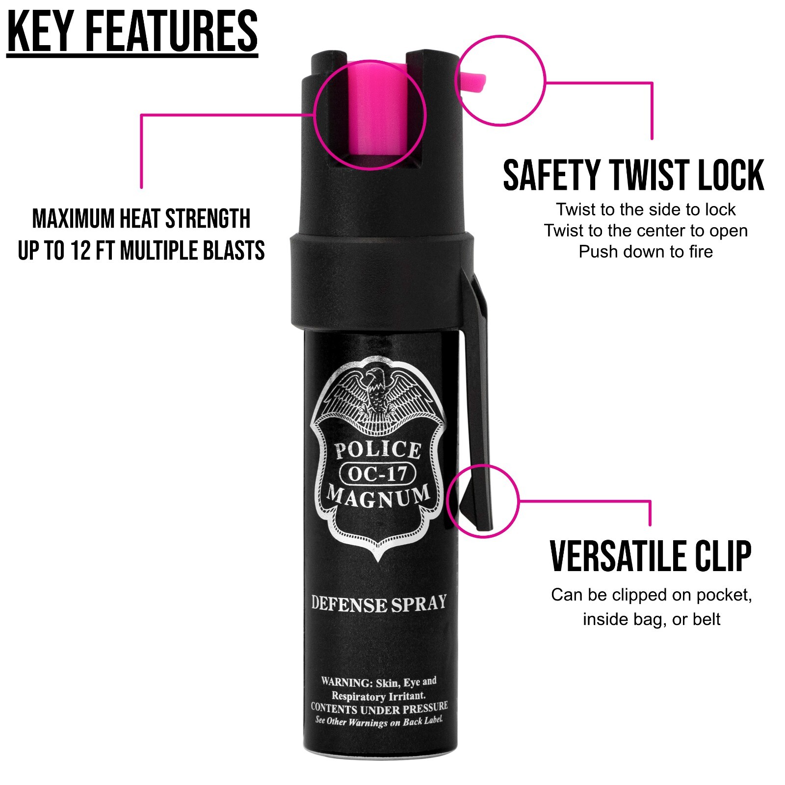 2 Police Magnum pepper spray .75oz HP pocket clip defense security protection