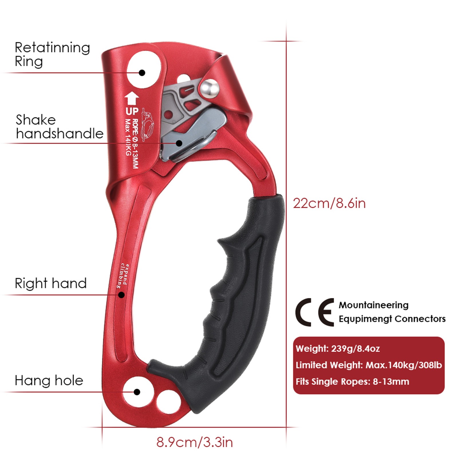 Outdoor Hand Ascender Climbing Ascender 8-13mm Vertical Rope Access Climbing