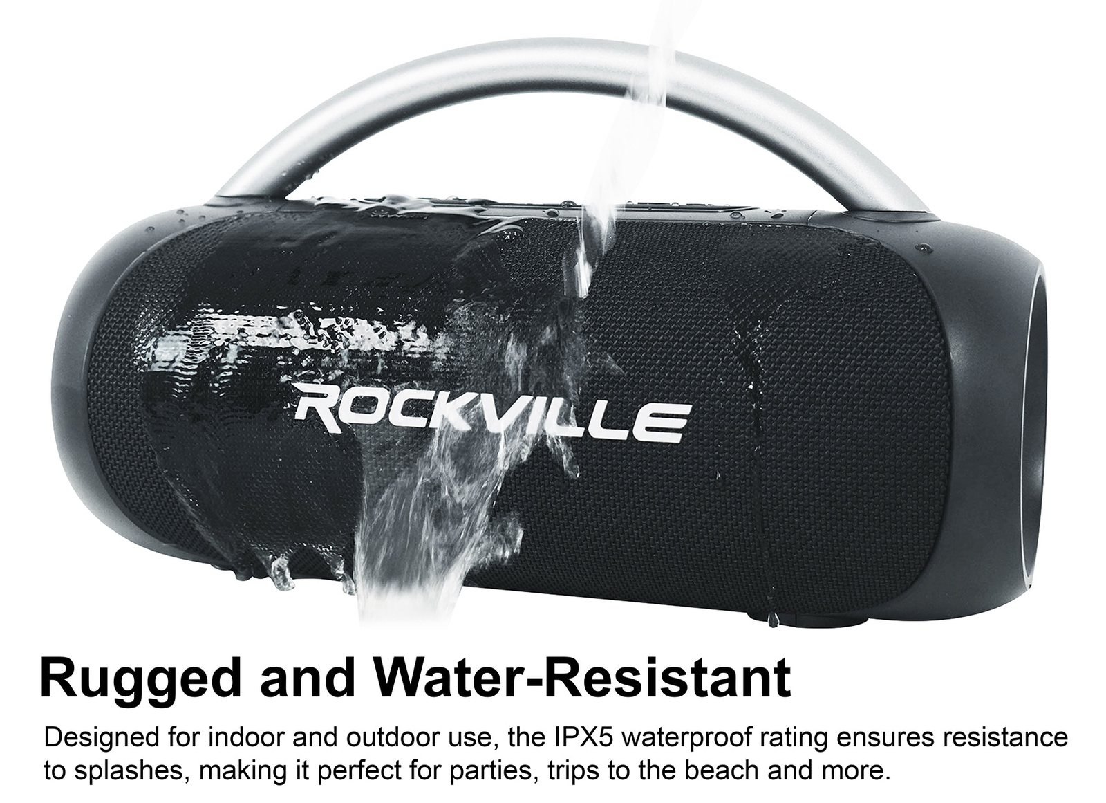 Rockville RPB-D3 Loud Water Resistant Portable Bluetooth Speaker Party Boombox
