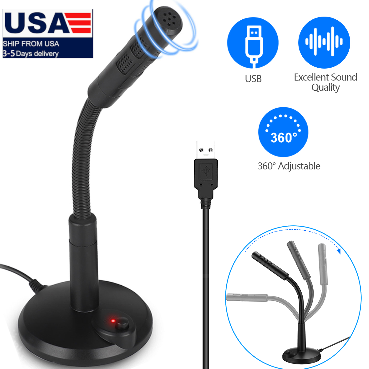 USB Computer Mini Microphone Stand Recording Mic For PC Desktop Laptop