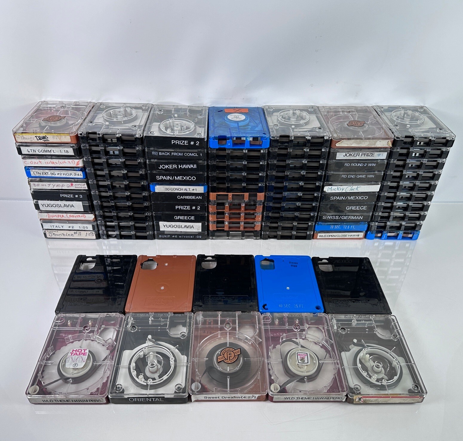 Lot of 80 Broadcast NAB Tape AA Cartridges 3M, Fidelipac, Audiopak, Scotchcart