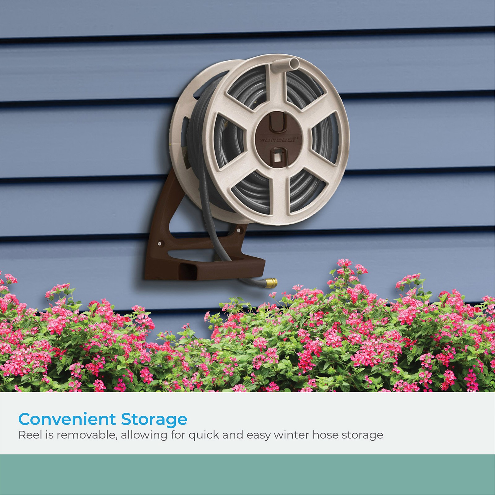 Suncast Sidewinder 100-Foot Wall Mount Garden Hose Reel, Taupe