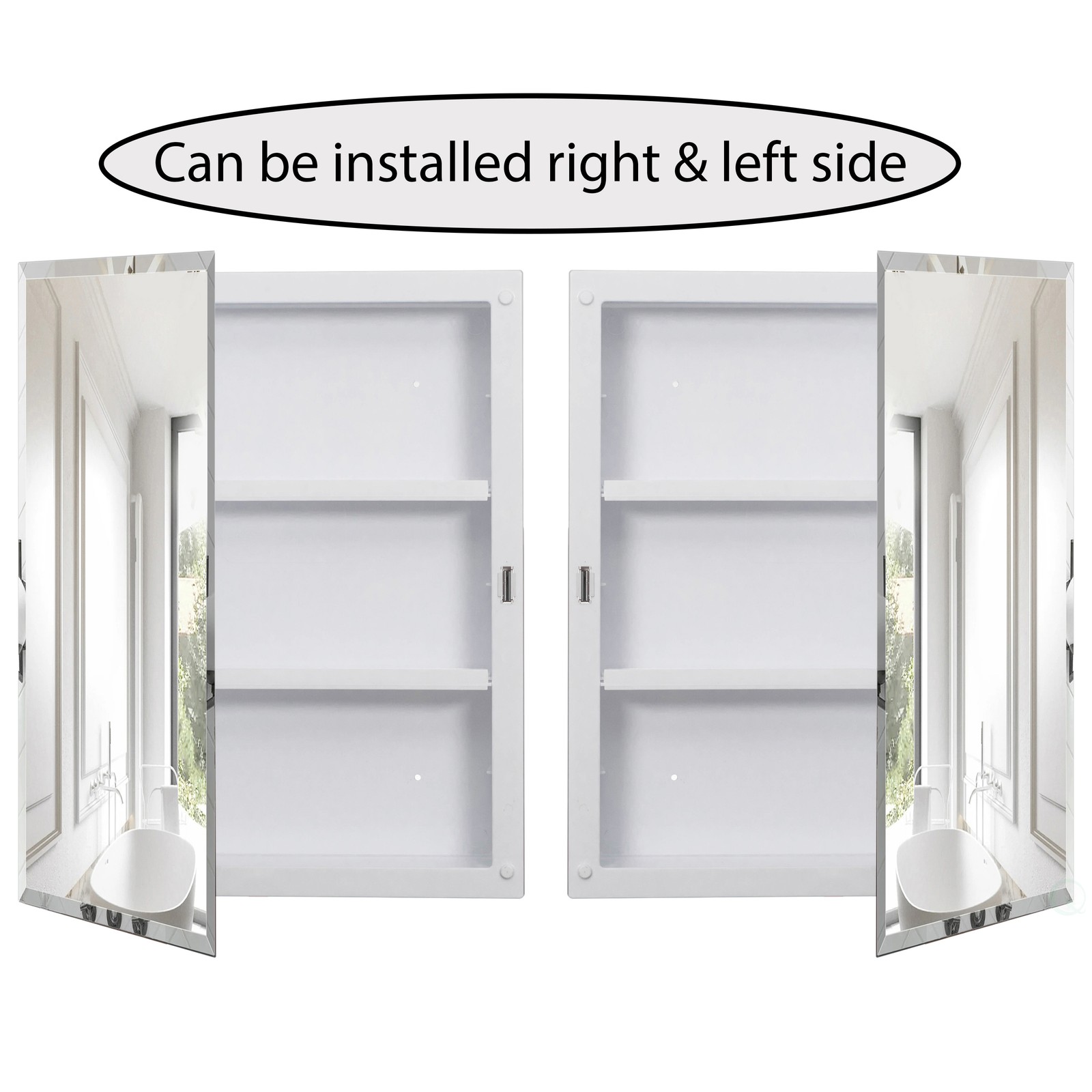 Plastic Bathroom Medicine Cabinet with Mirror, 2 Adjustable Plastic Shelves