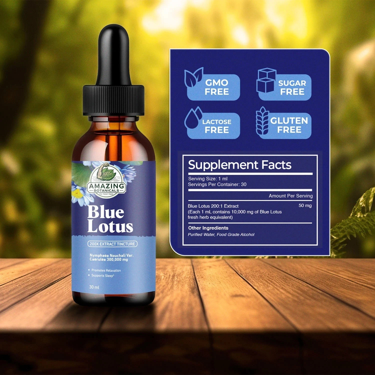Blue Lotus 200X Extract Tincture - 50mg - Alcohol based formula, Vegan