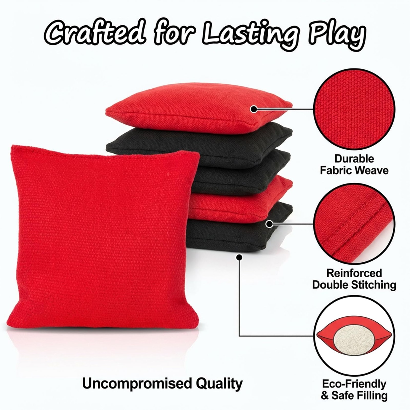 8 PCS Cornhole Bags - Bean Bags for Cornhole, 4 Black and 4 Red, Each Weighs ...