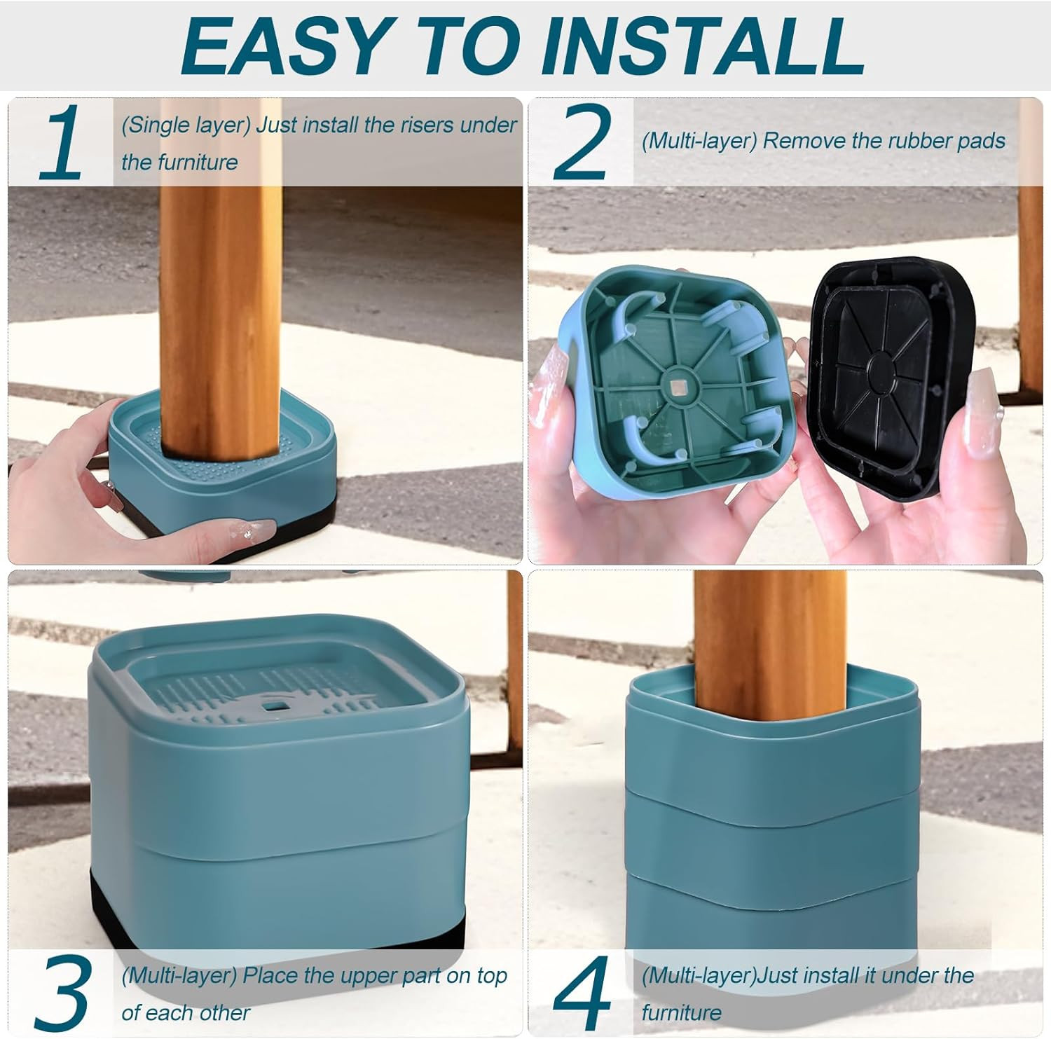 12 Pack Furniture Risers, Adjustable Bed Risers Heavy Duty Stackable Bed Raisers