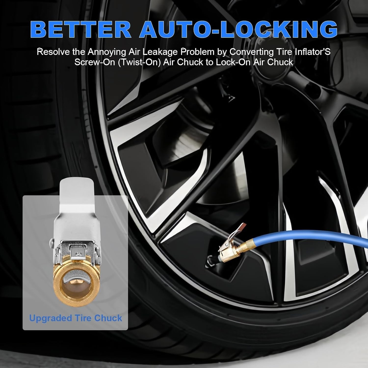 2Pcs Locking Tire Air Chuck,Brass Tire Inflation Hose Adapter,Tire Nozzle with T