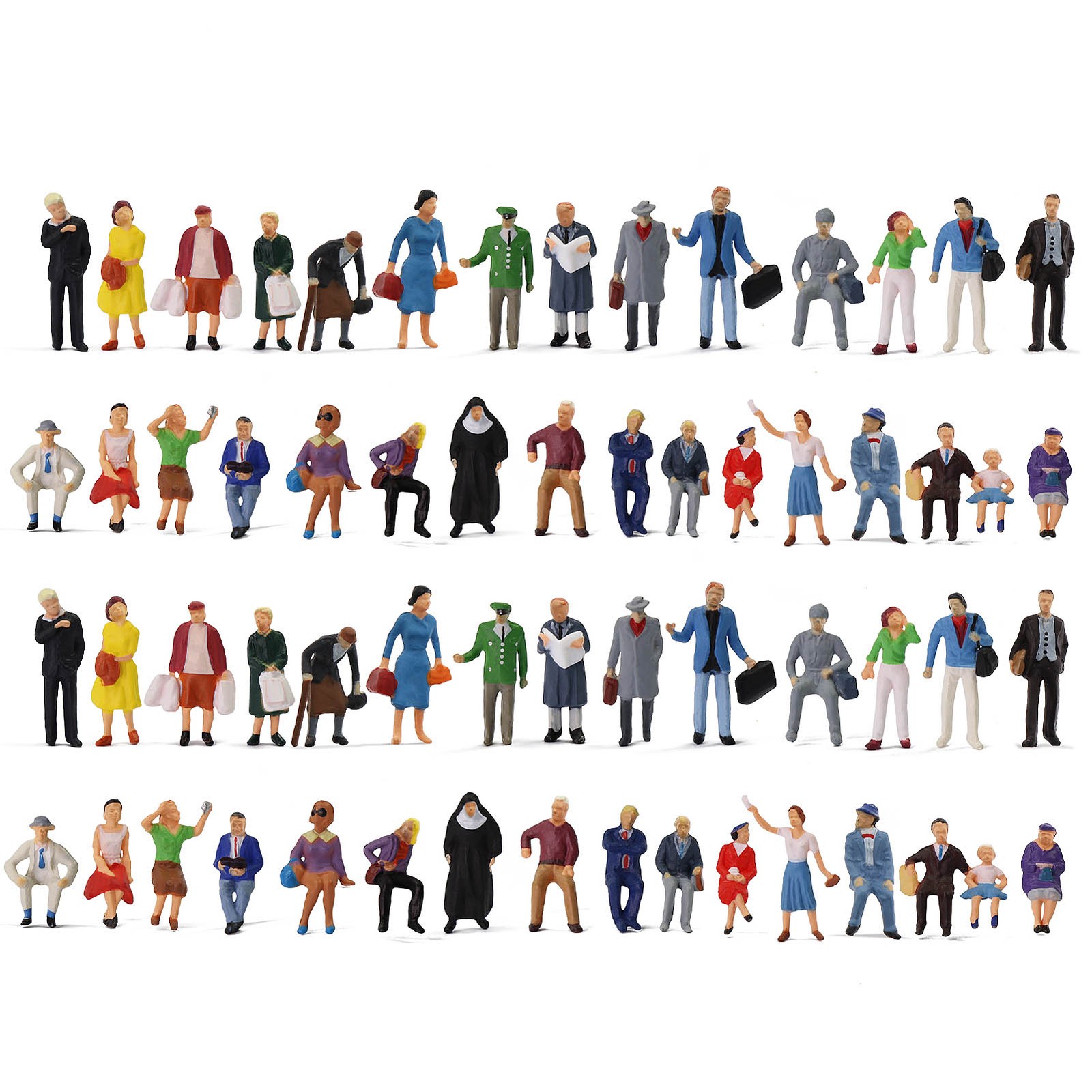 60pcs Different Poses HO Scale 1:87 Well Painted Standing Seated People Figures