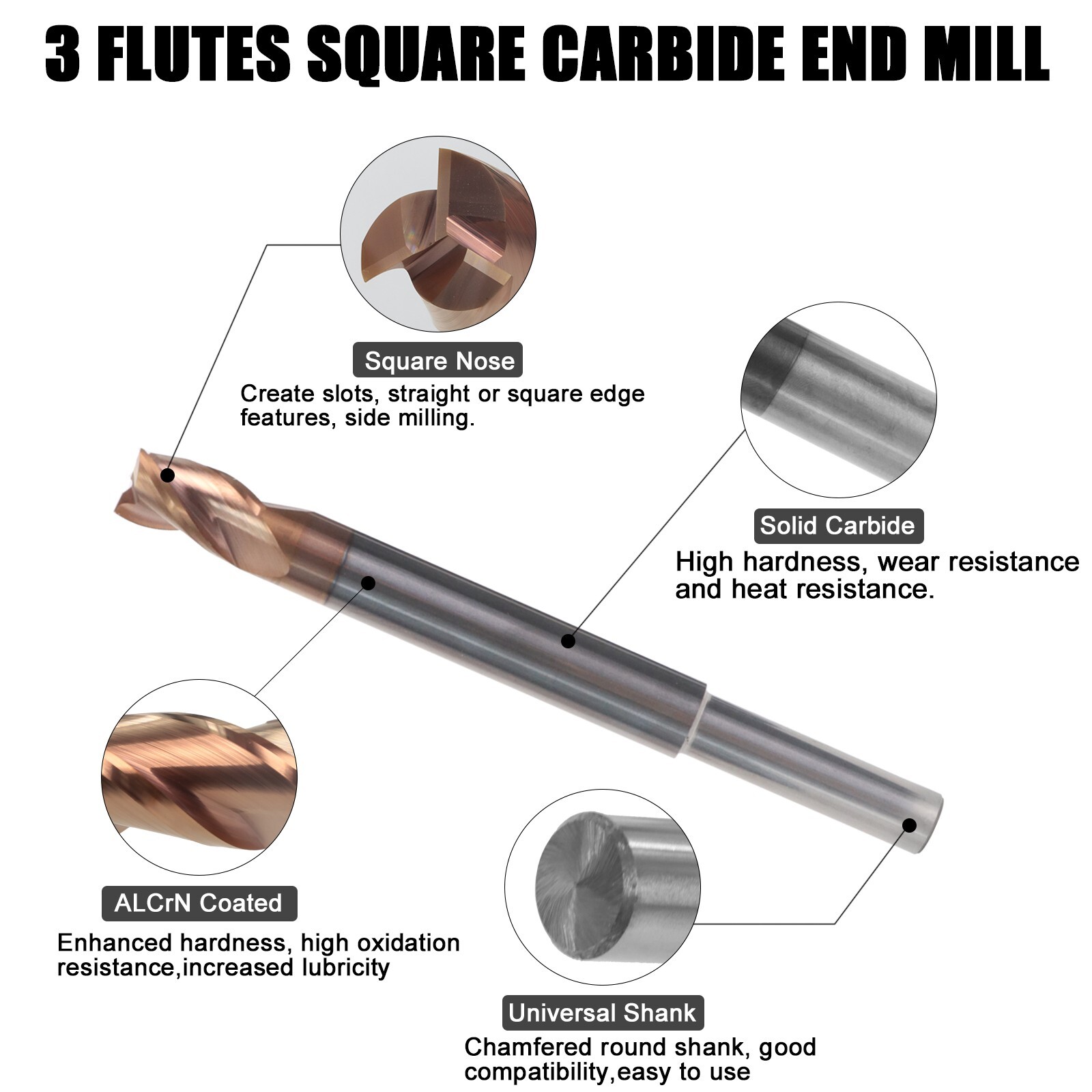 2 PCS 5/16" 3 Flute Carbide 1/4" Shank 4" Overall Long End Mills - ALCrN Coated