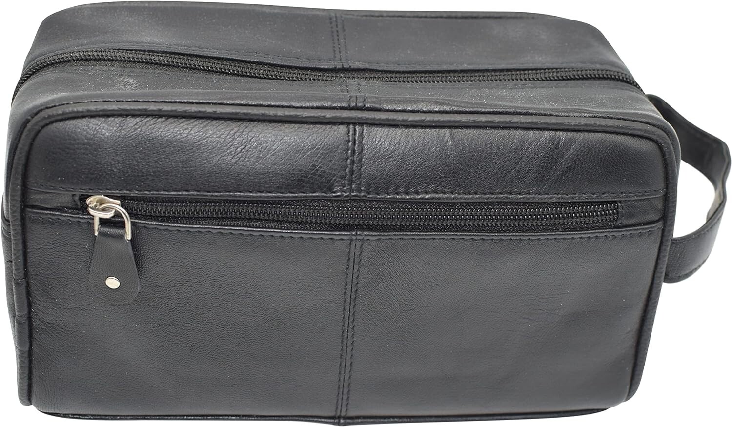 Black Leather Travel Toiletry Bag Zipper Case Organizer Shaving Portable Dopp