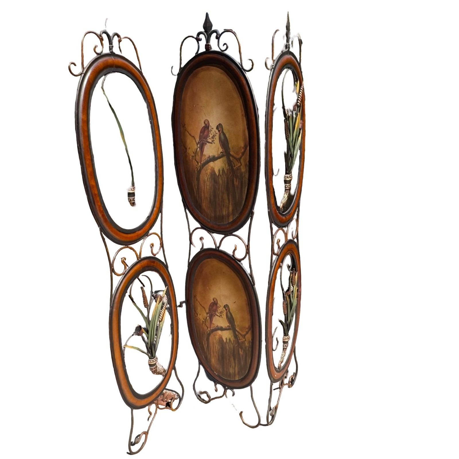 Tropical Parrots Decorative Iron Folding Screen Room Divider Painted Panel Birds