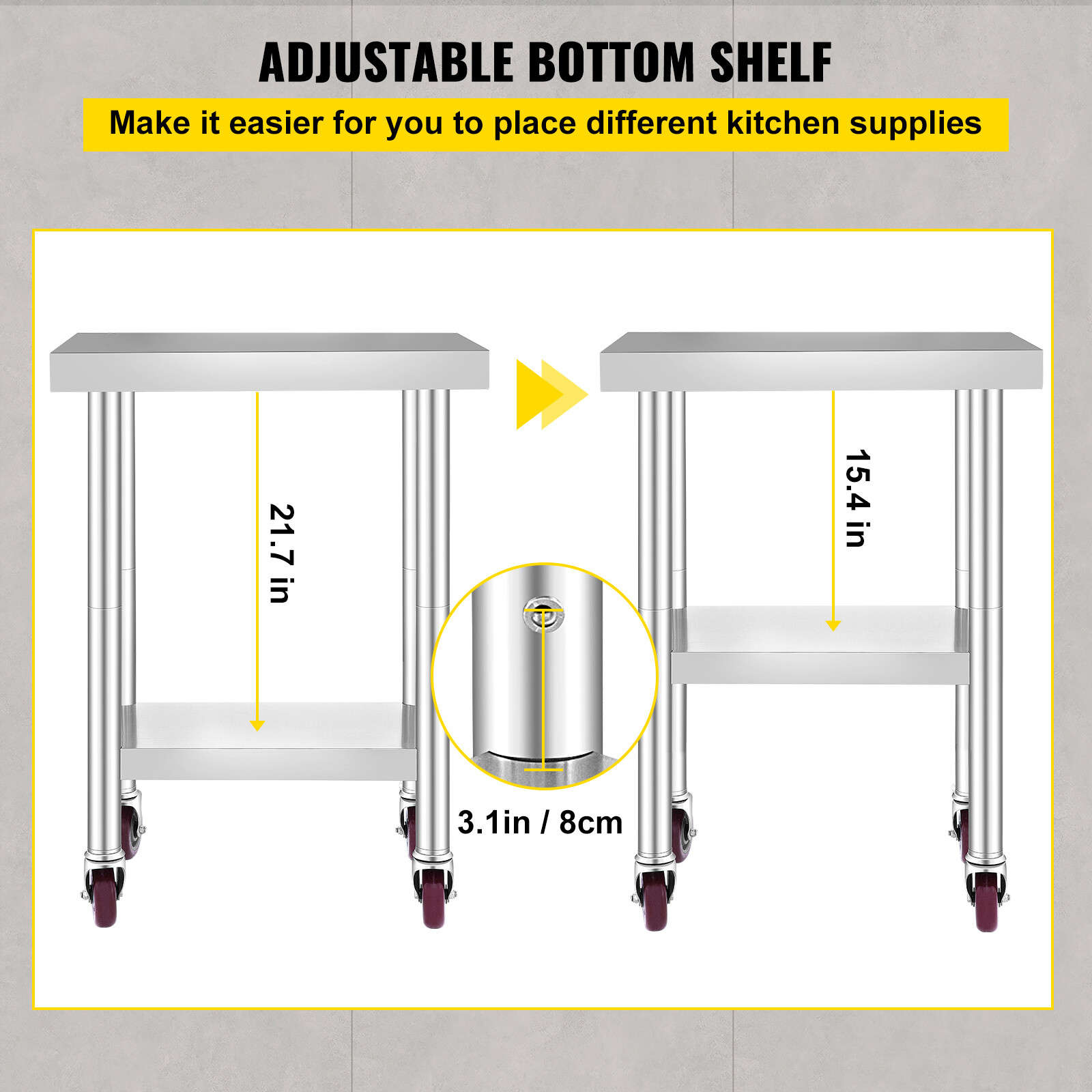 18"X30" Stainless Steel Work Prep Table w/ Wheel& Undershelf Commercial Table