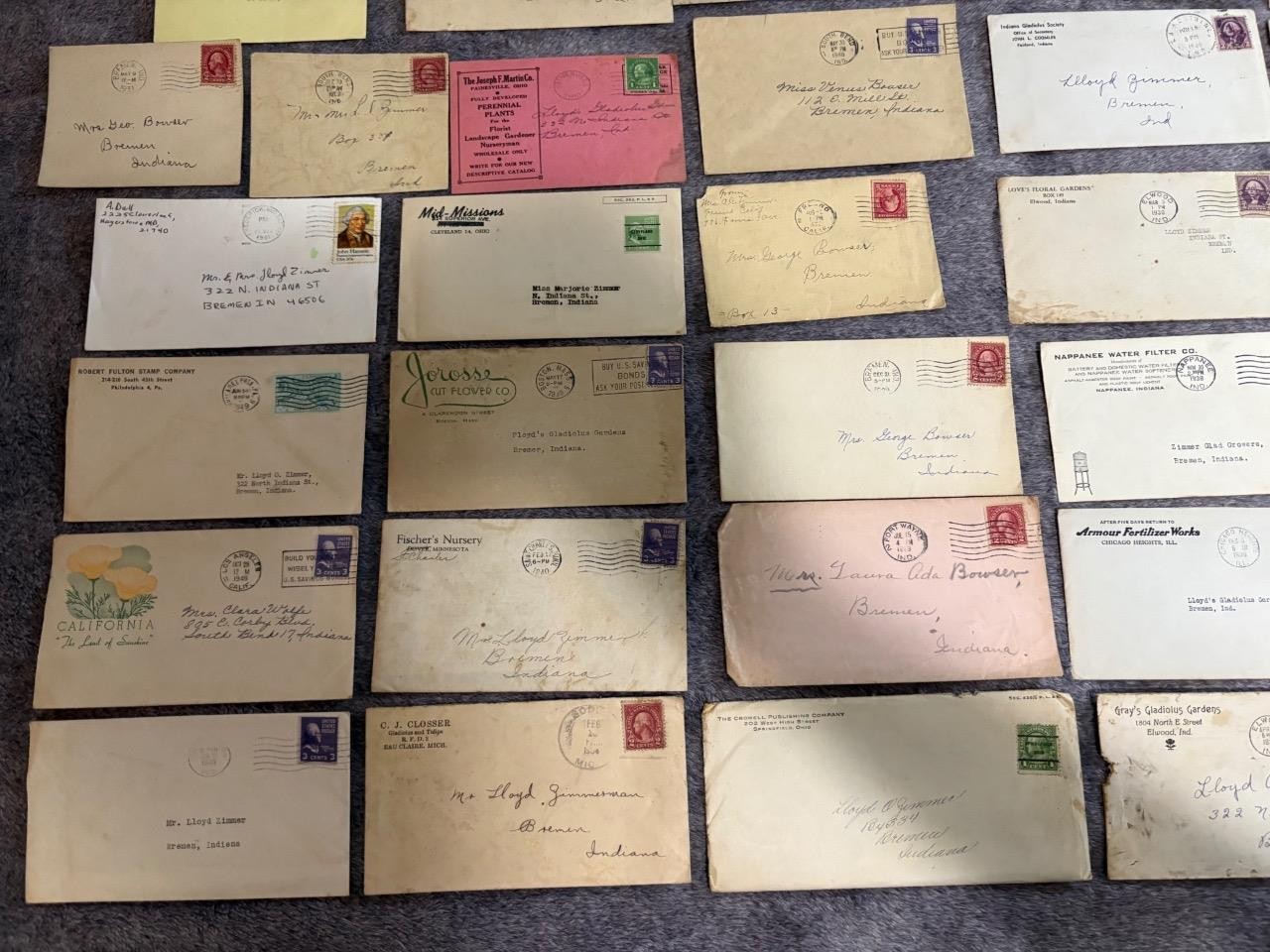 200+ Vintage Stamped Envelopes w/ Gladiolus Flower Gardens Related Letters