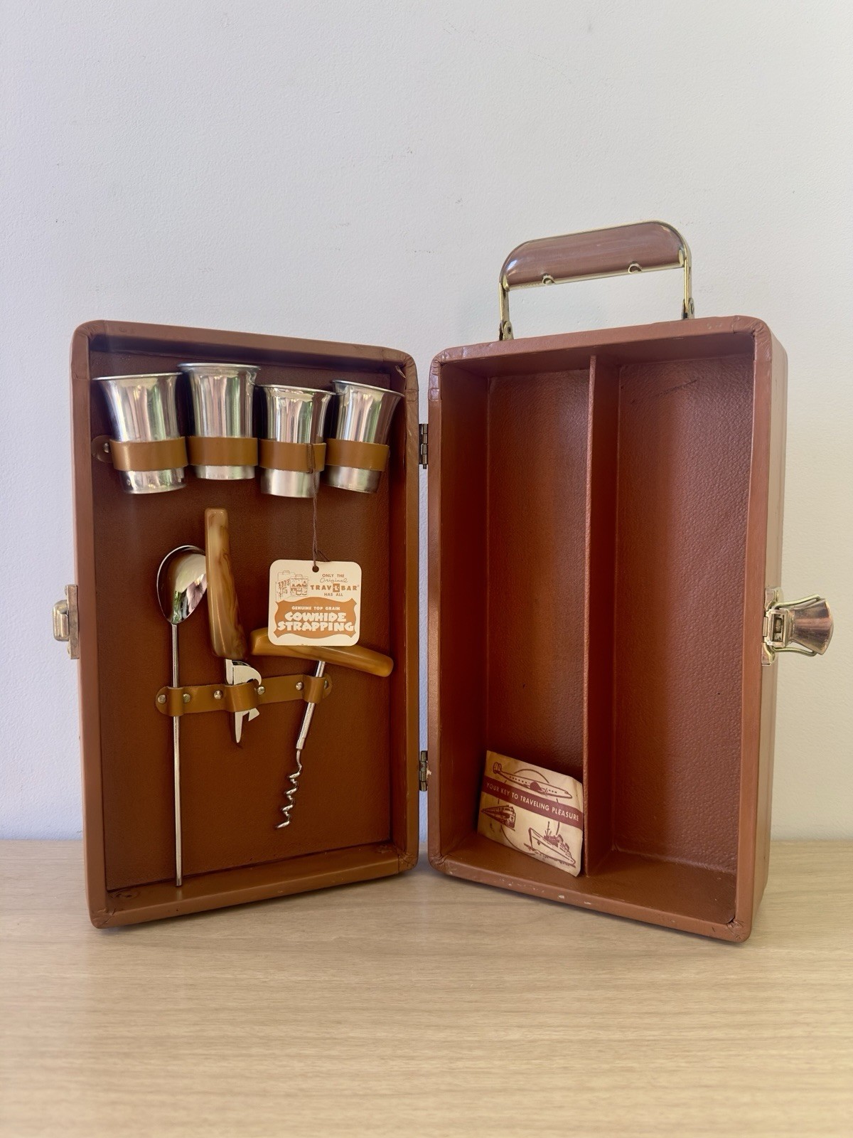 Vintage Trav-L-Bar Portable Cocktail Case • Complete With Barware & Key • MCM