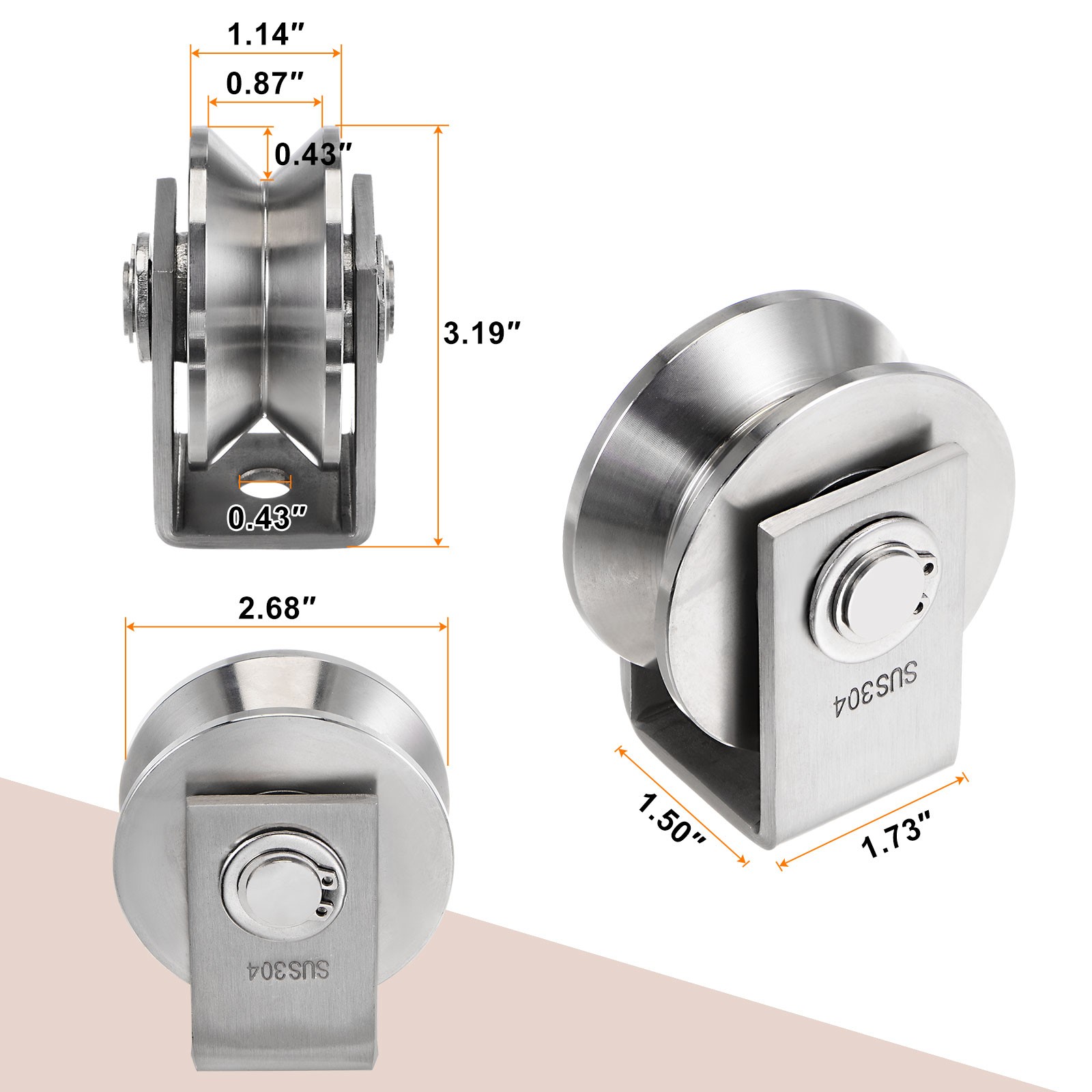 2pcs 2.7" V Groove Wheel Sliding Gate Caster Rigid Caster Wheels with Bracket