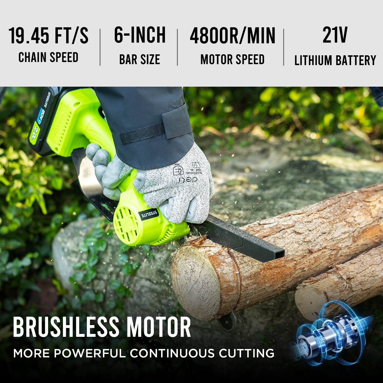 Steelite 21V 2-in-1 Cordless Pole Saw & 6 Inch Electric Mini Chainsaw W/ Battery