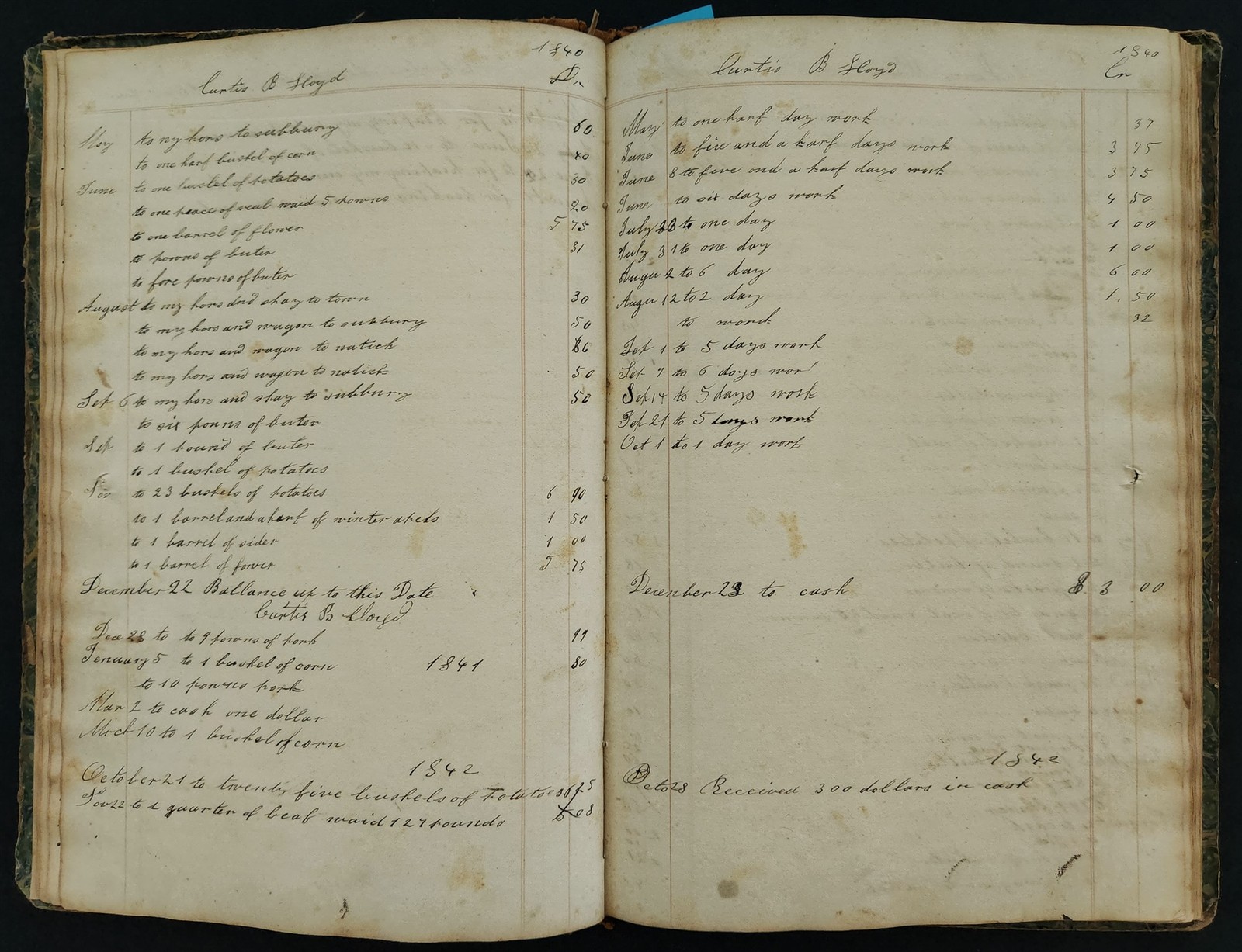 1835-60s antique LEDGER farmingham ma PETER DAVIS farm work horse wagon sider