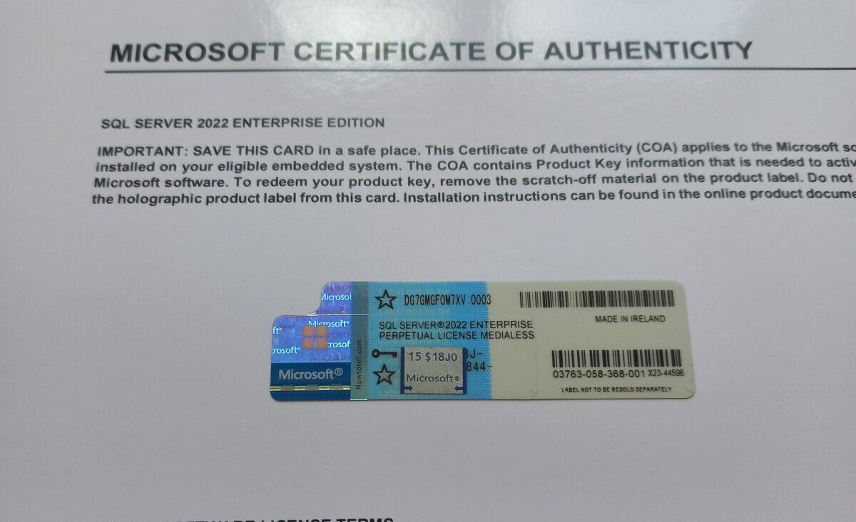 Microsoft SQL Server 2022 Enterprise 96 Core License Unlimited CALs Authentic