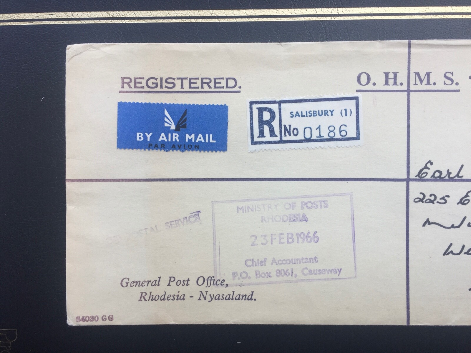 Rhodesia 1966 Post-UDI Registered OHMS Cover - Salisbury to USA - Official Mail