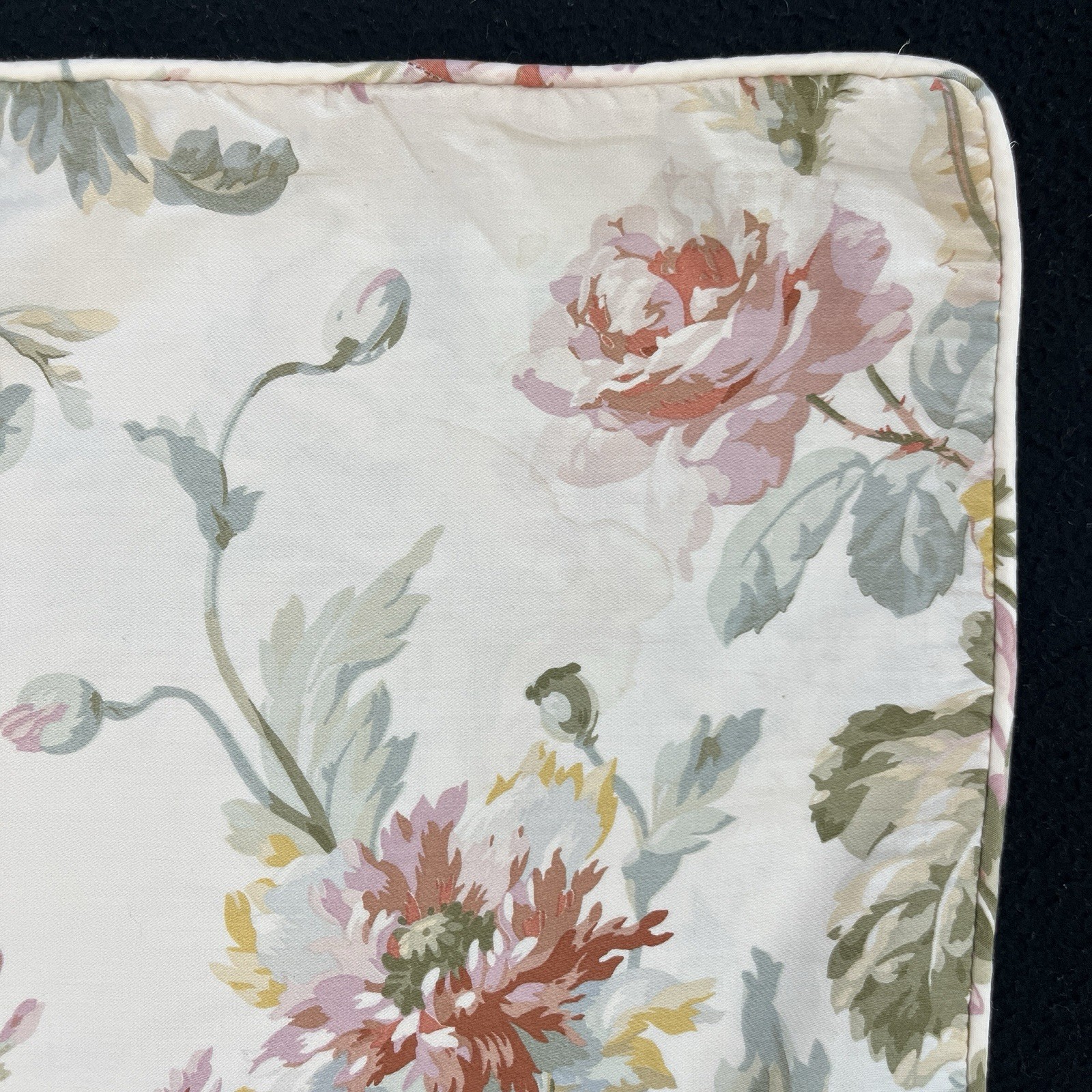 Ralph Lauren Wentworth Floral Accent Throw Pillow Cover Ivory 17” Sateen Cotton