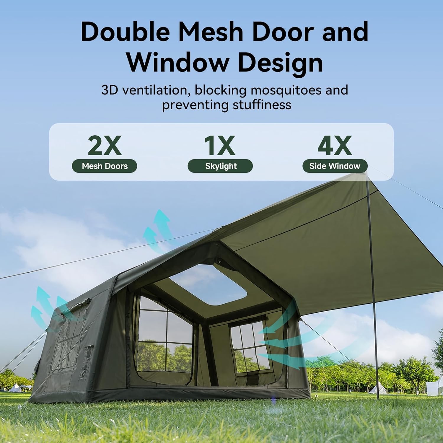 NAIZEA Inflatable Tent with Skylight Blow Up Tents w/Pump Stove Jack 6 Person