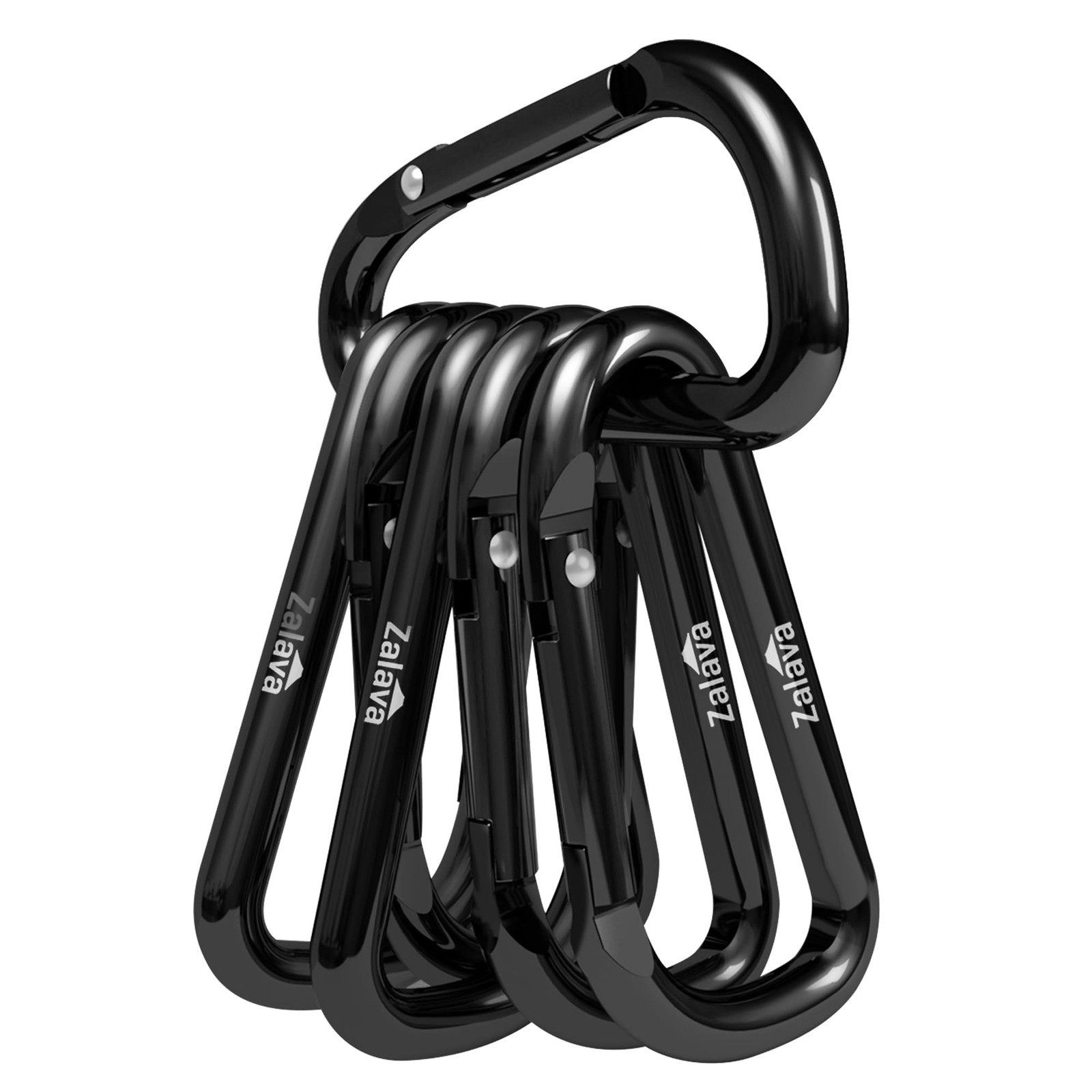 2.3'' Carabiner 6-Pack, D-Ring Aluminum Clips Keychain, Black