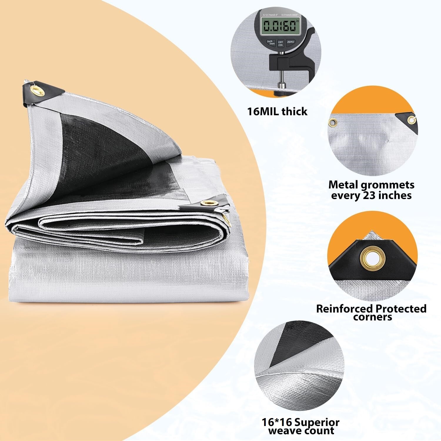 18 Mil 16 Mil True Finished Size Heavy Duty Poly Tarp Cover Waterproof Tarpaulin