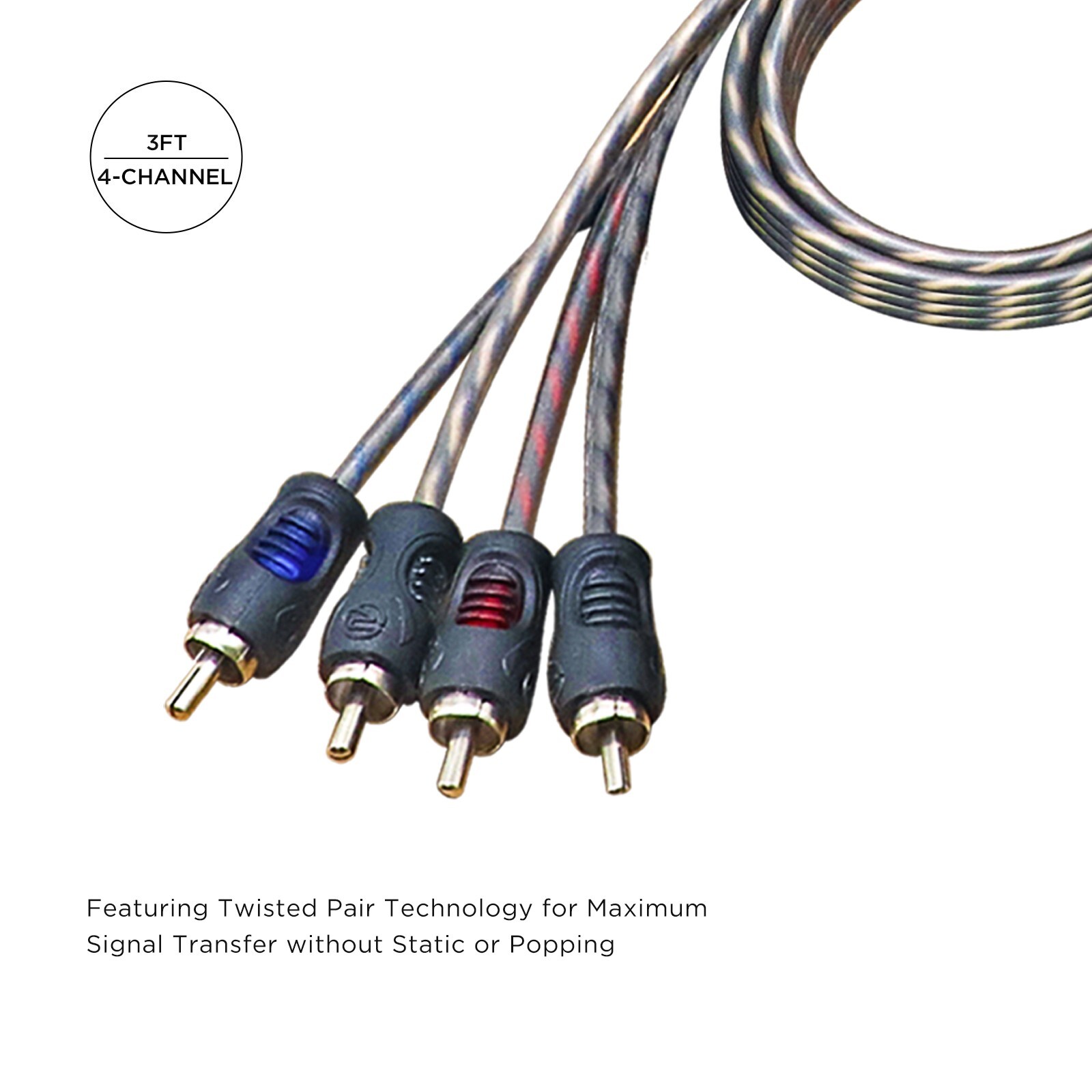 RECOIL RCI43 99.99% Oxygen Free Copper 3ft 4-Channel RCA Audio Cable