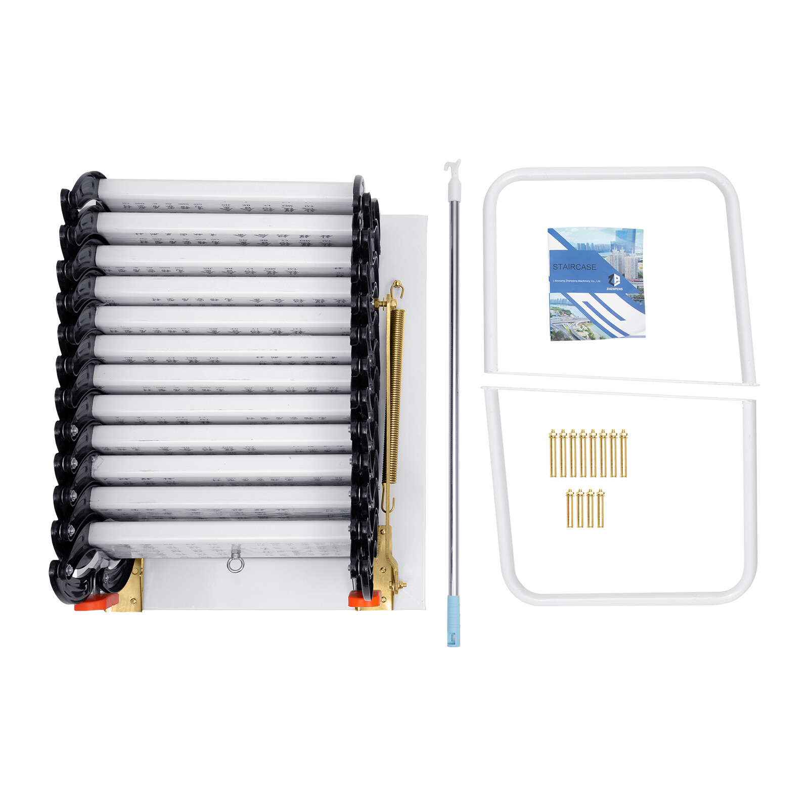 10ft Pull Down Folding Attic Ladder 12 Steps Anti-slip Wall-mounted Stairs