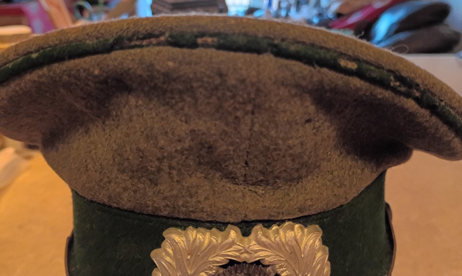 World War 2 German Customs NCO Enlisted Visor hat cap with bug bites misshaped