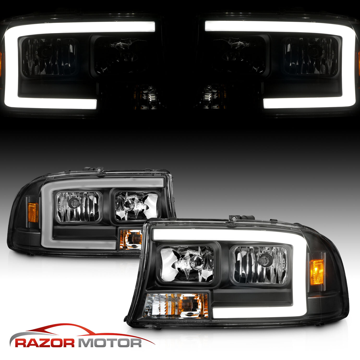 1998-2004 For Dodge Durango/Dakota Black Super Bright LED C Bar Headlights