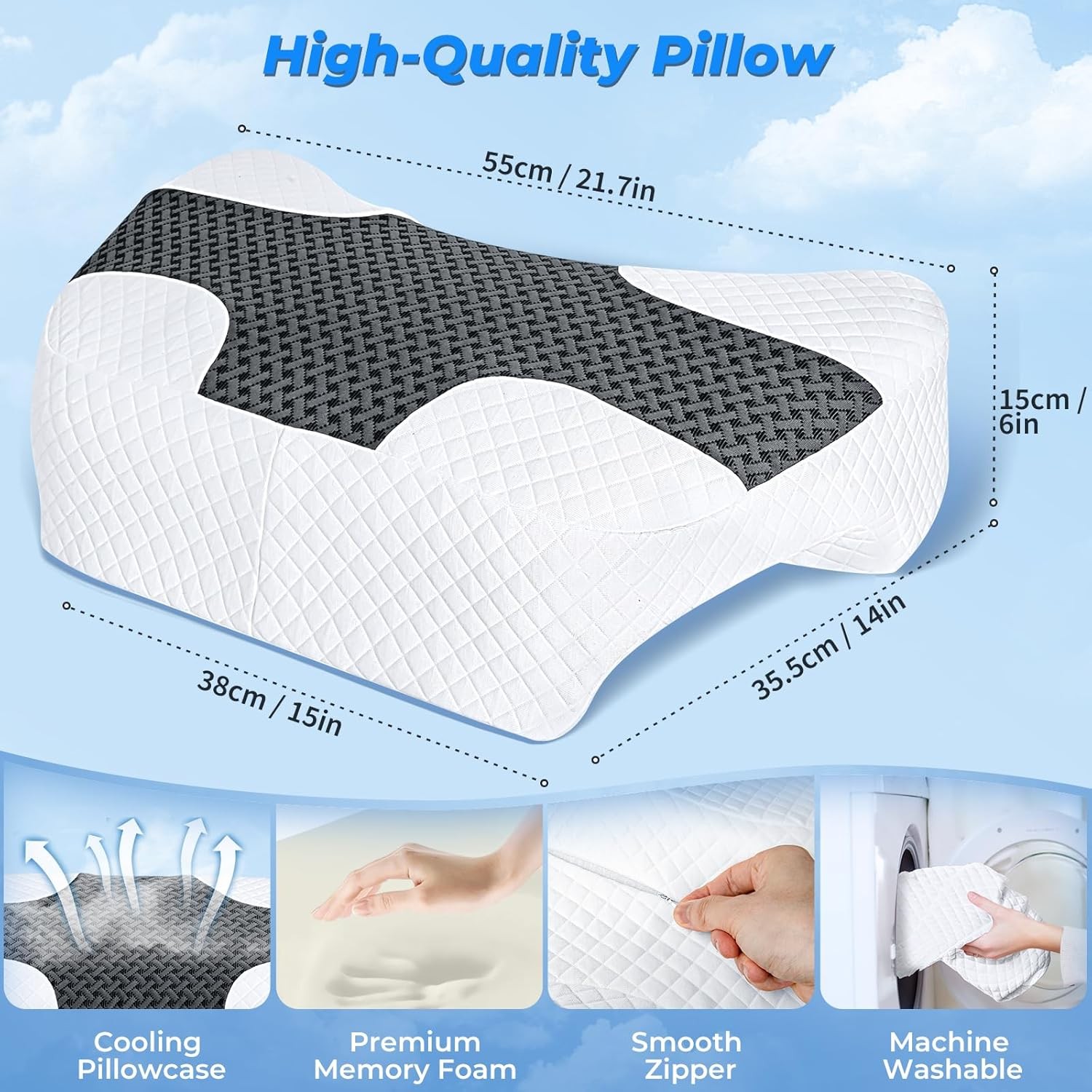 Side Sleeper Pillow with Arm Hole, Upgrad Shoulder Relief System for Neck Pain,