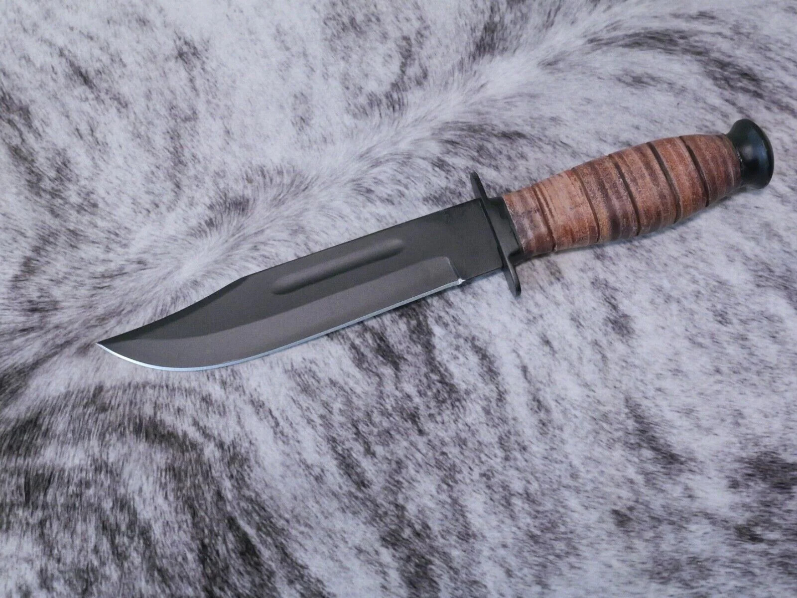 12" Kbar Style Survival Combat Knife Military Marines Black Blade Leather Handle