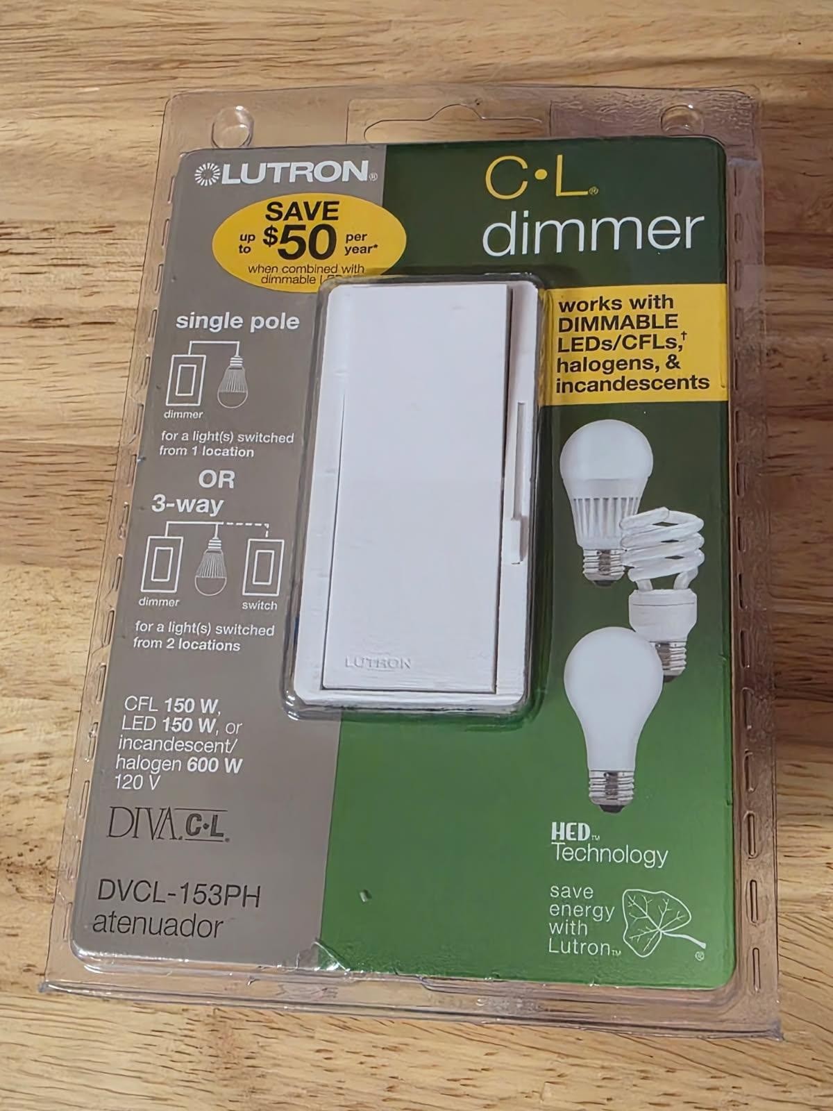 LUTRON DVCL-153-WH Single /3-Way 150W CFL / LED 600W Diva Dimmer White - U Pick