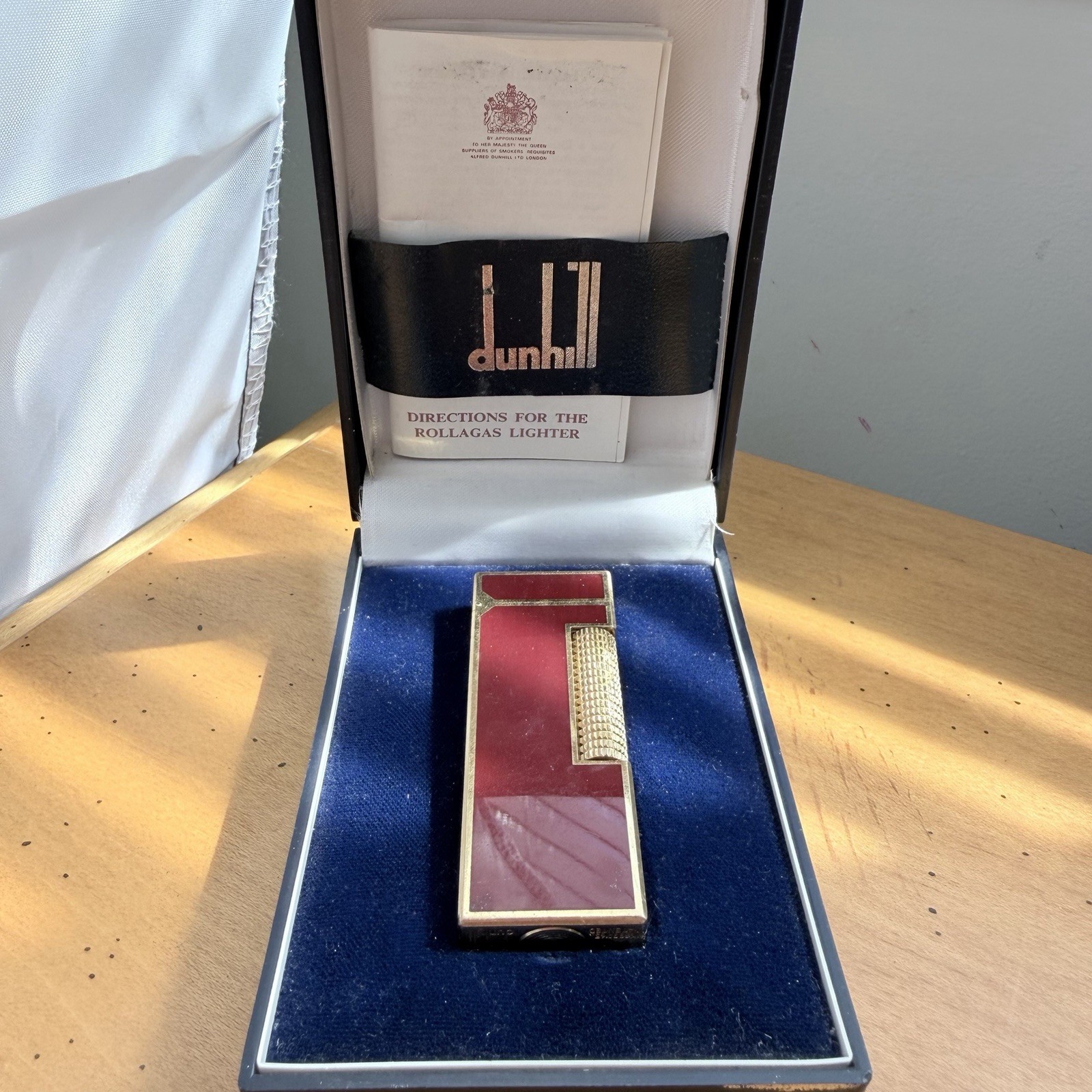 Dunhill Rollagas - Box & Papers - Gold Plated Ruby Red Laquer Vvhtf