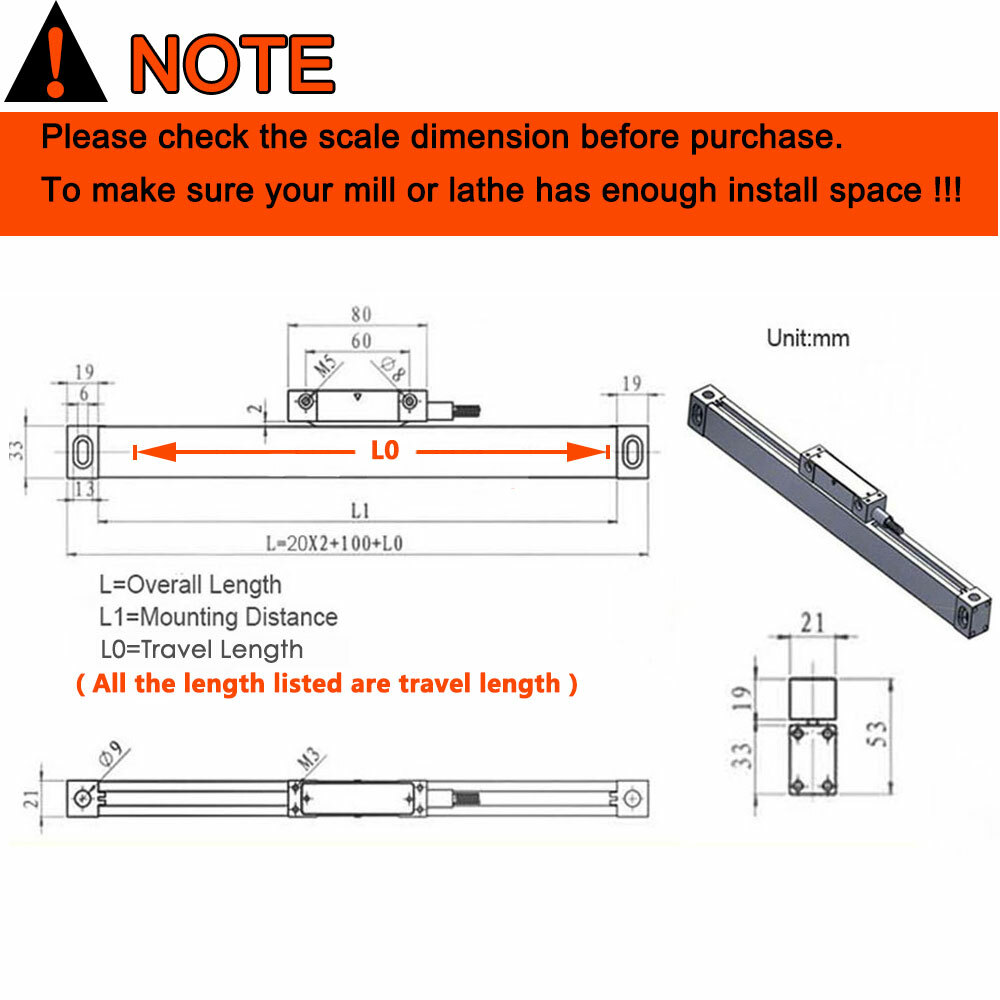 2Axis DRO 12" 36" Linear Scale Digital Readout Display Bridgeport 9X42 Table,US