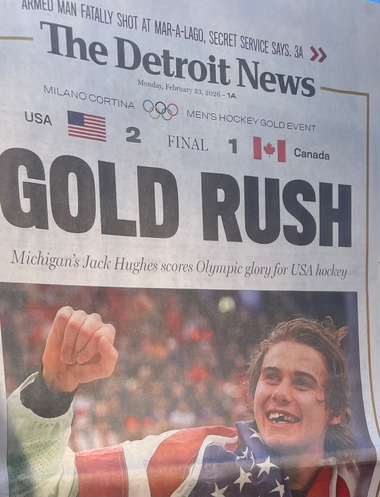 23FEB2026 TEAM USA 🇺🇸 WINS OLYMPIC GOLD RUSH DETROIT NEWS FULL PAPER HOCKEY