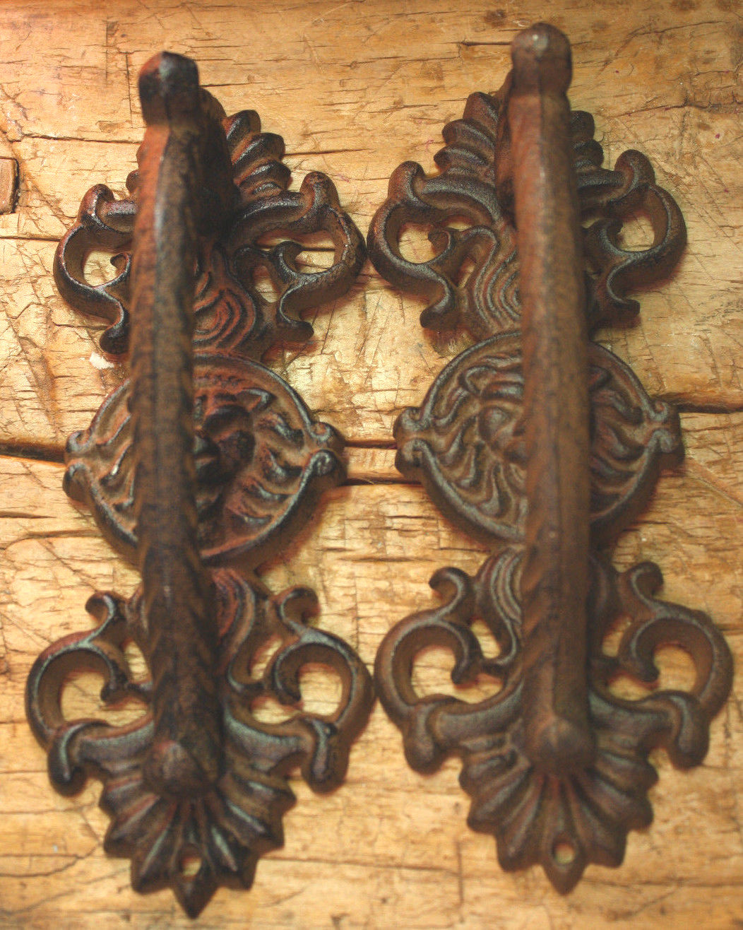 2 HUGE Cast Iron Antique Style LION HEAD Barn Handle Gate Pull Door Handles