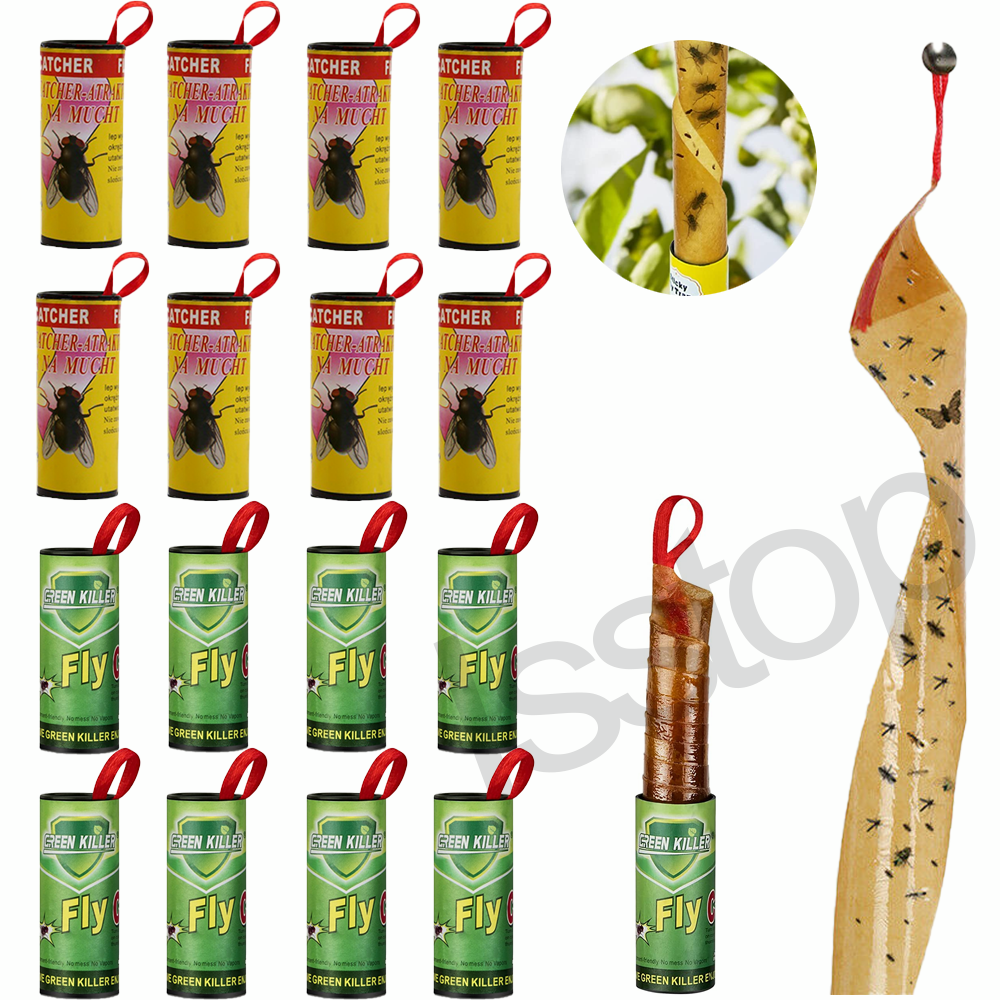 16Roll Sticky Fly Strips Paper Insect Bug Catcher Fly Killer Tape Indoor&Outdoor