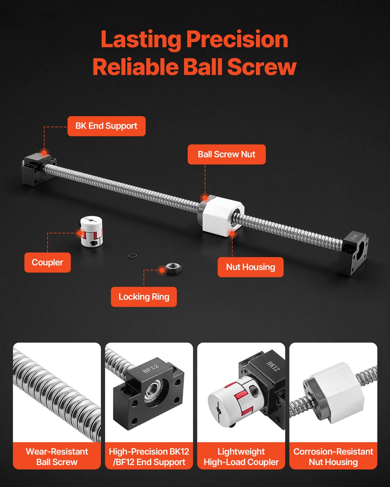 VEVOR Linear Rail Guide Kit HGR20 2PCS 600 mm Linear Rails 1PCS Ball Screw 4PCS