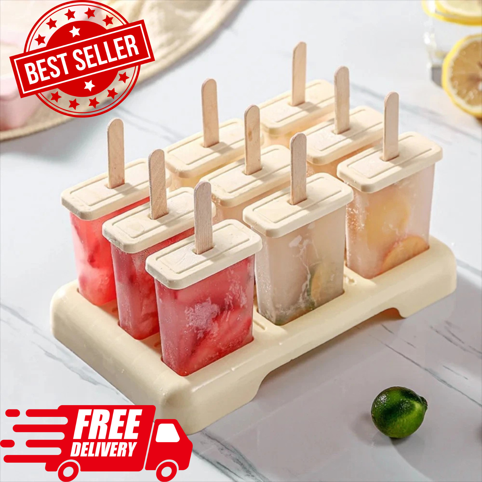 Popsicle Maker Mold | 9 Molds with Tray | Frozen Juice, Ice Cream Smoothie