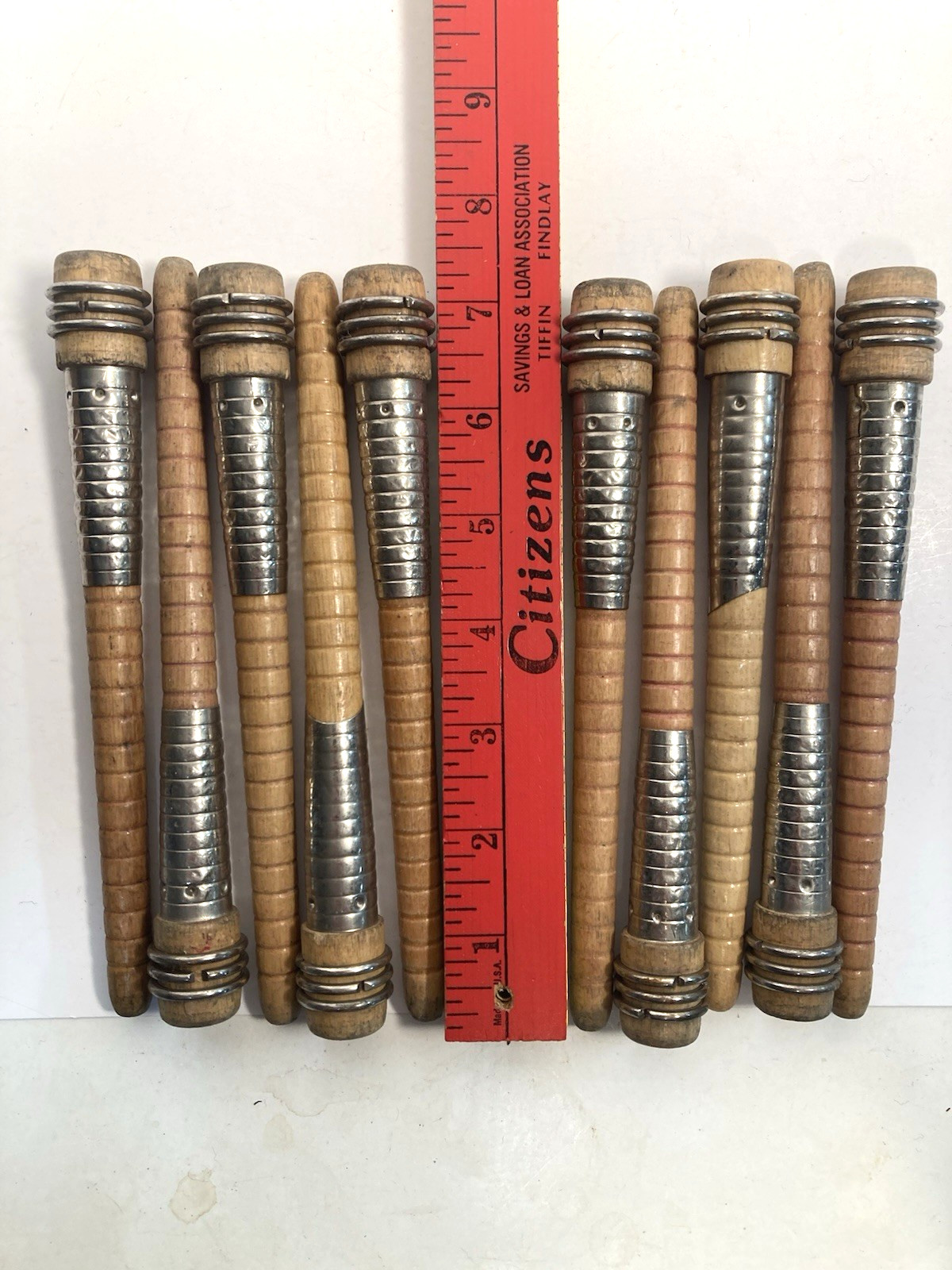 Wood quills, spindles, bobbins, 7" SILVER SLEEVES, Wooden Quills Lot-10