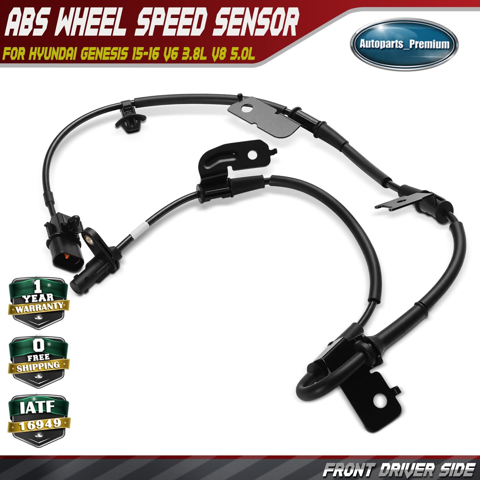 Front Left ABS Wheel Speed Sensor w/ Wire Harness for Hyundai Genesis 15-16 AWD