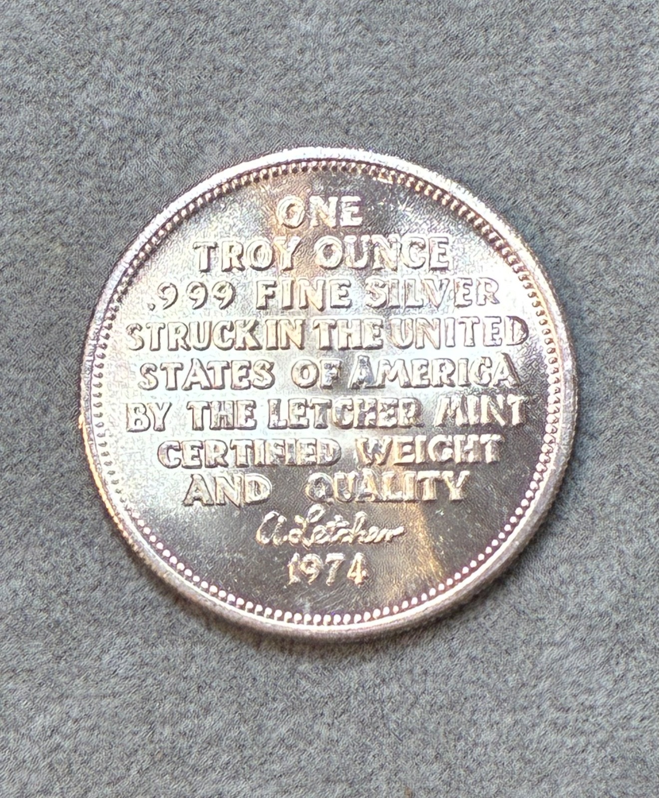 1974 - 1 oz Silver Round - Letcher Mint (Eagle)