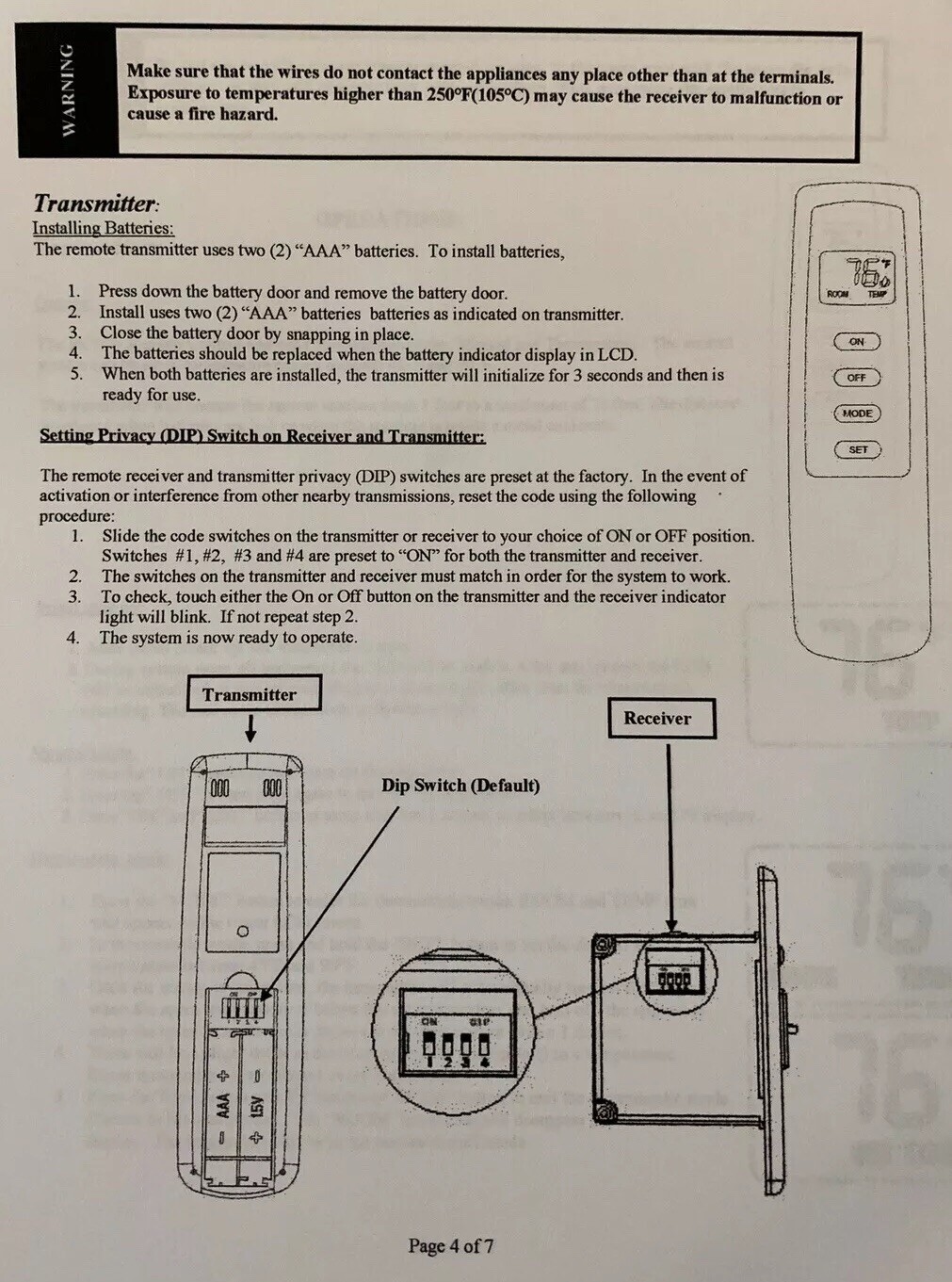 Fireplace Thermostatic Remote Control Kit, Skytech Compatible, W/Batteries, New