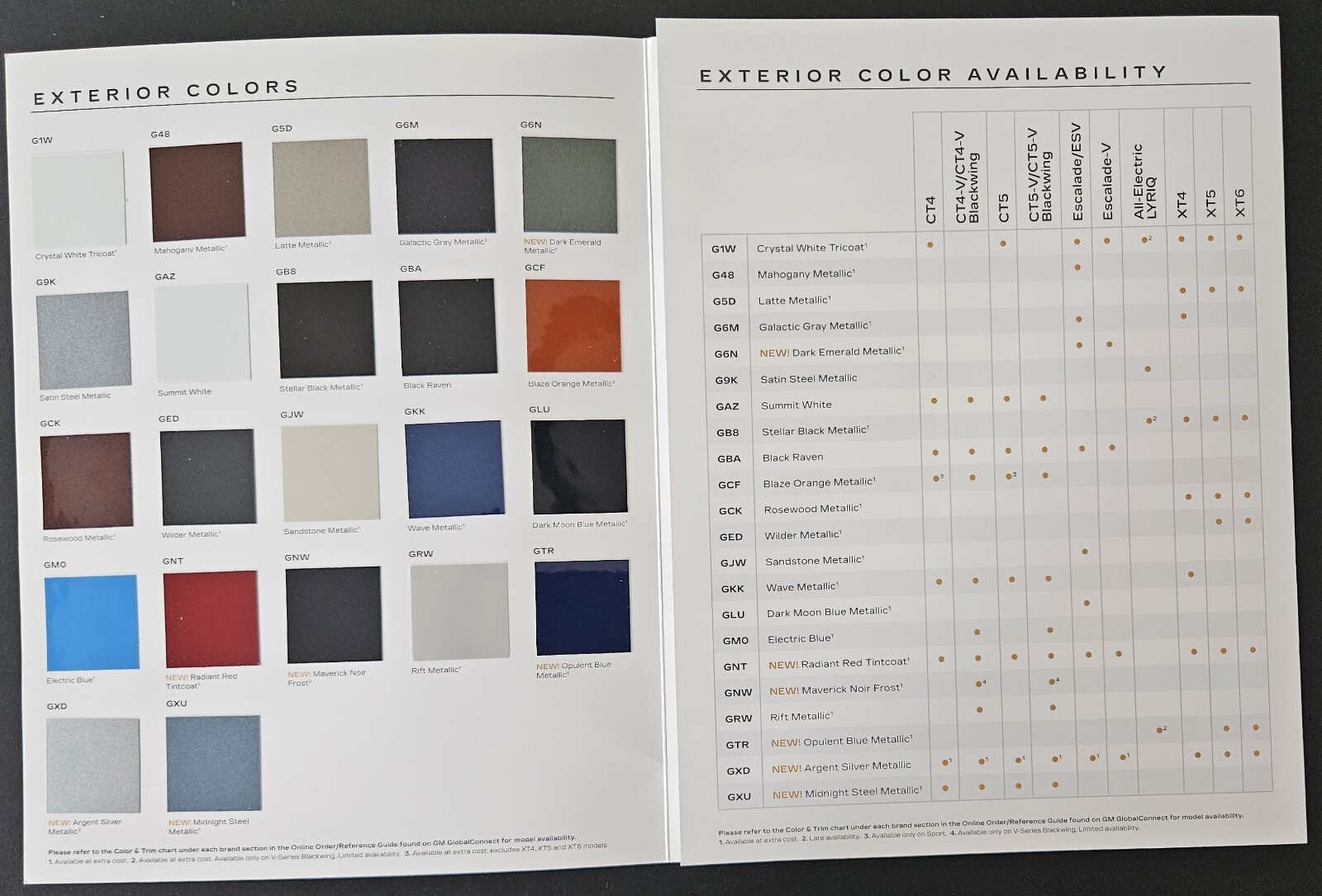 2023 CHEVROLET CADILLAC ESCALADE XT4 XT5 XT6 DEALER COLOR CHIP & TRIM BROCHURE