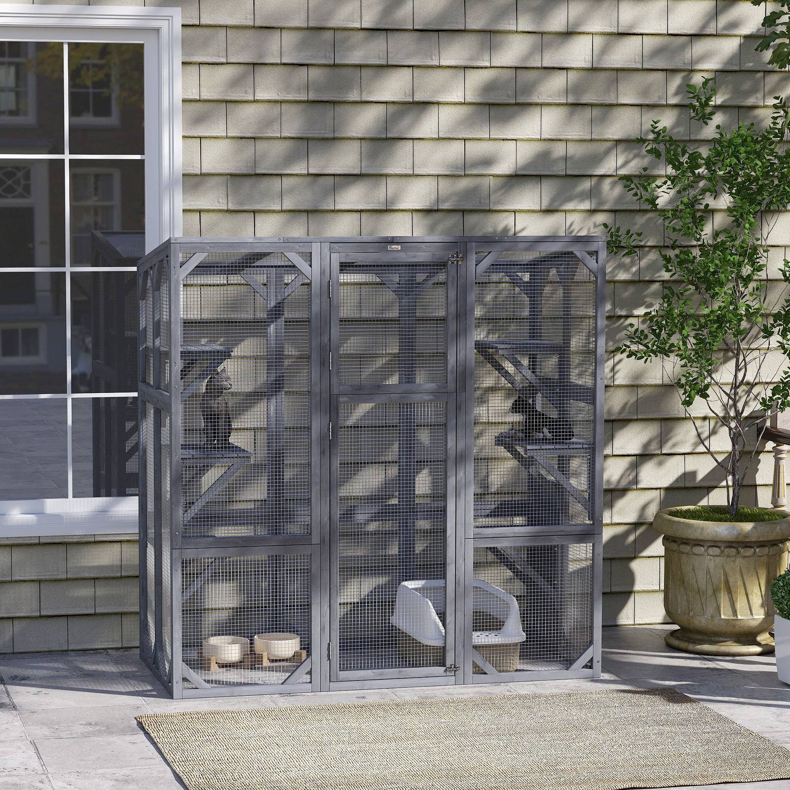 PawHut Catio Outdoor Cat Enclosure for 1-3 Cats, 59" x 28" x 60", Gray
