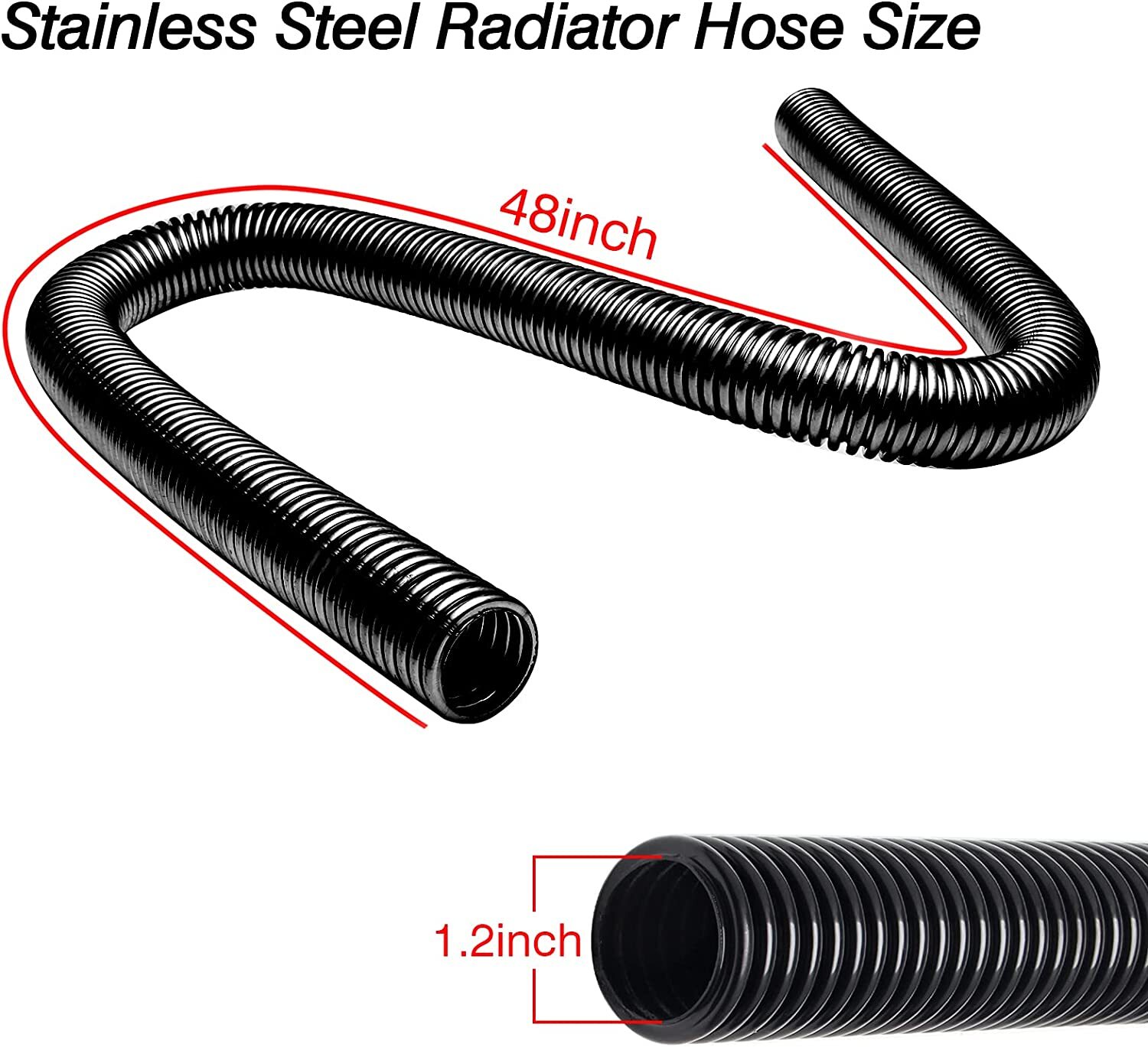 48" Stainless Steel Radiator Universal Flexible Coolant Water Hose Kit with Caps